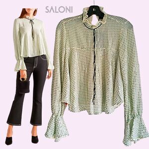 SALONI Tyler Green Cream Sequin Ruffle Blouse Size 4 NWT